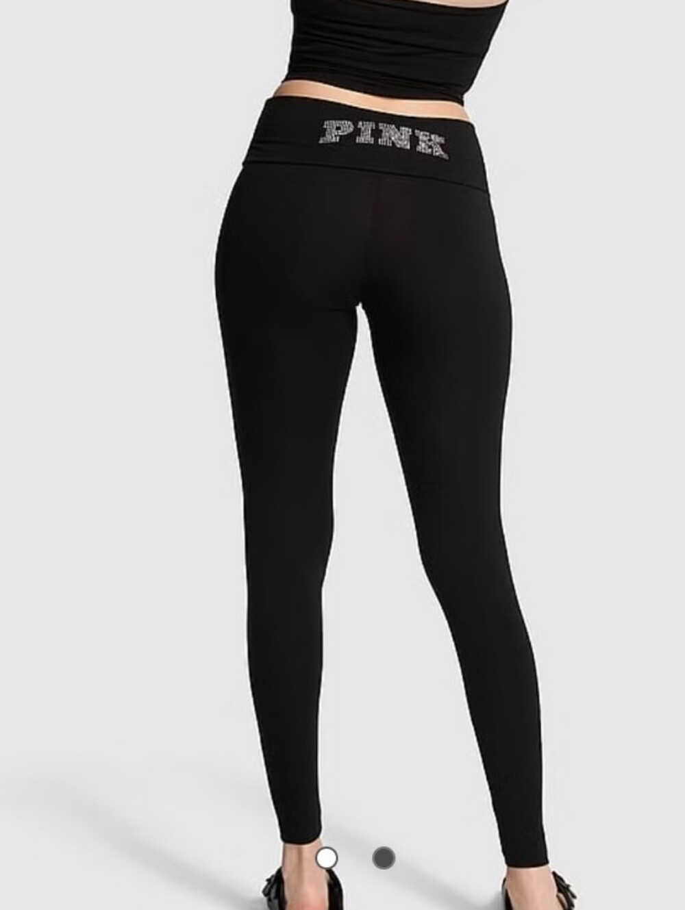 PINK Victoria's Secret Black Foldover Waist Legging BLING LOGO LARGE